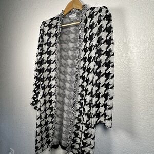 St. John Sport Marie gray Black White Houndstooth Wool Rayon Cardigan P Petite
